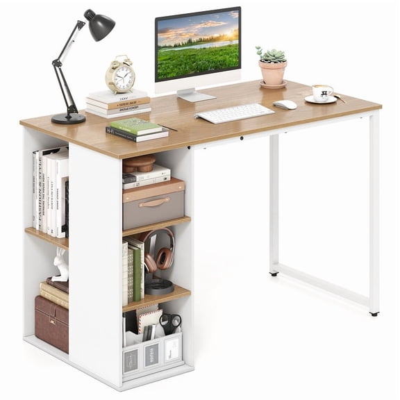 45.5" Computer Desk with 5 Side Storage Shelves, Writing Table Workstation for Home Office,Natural