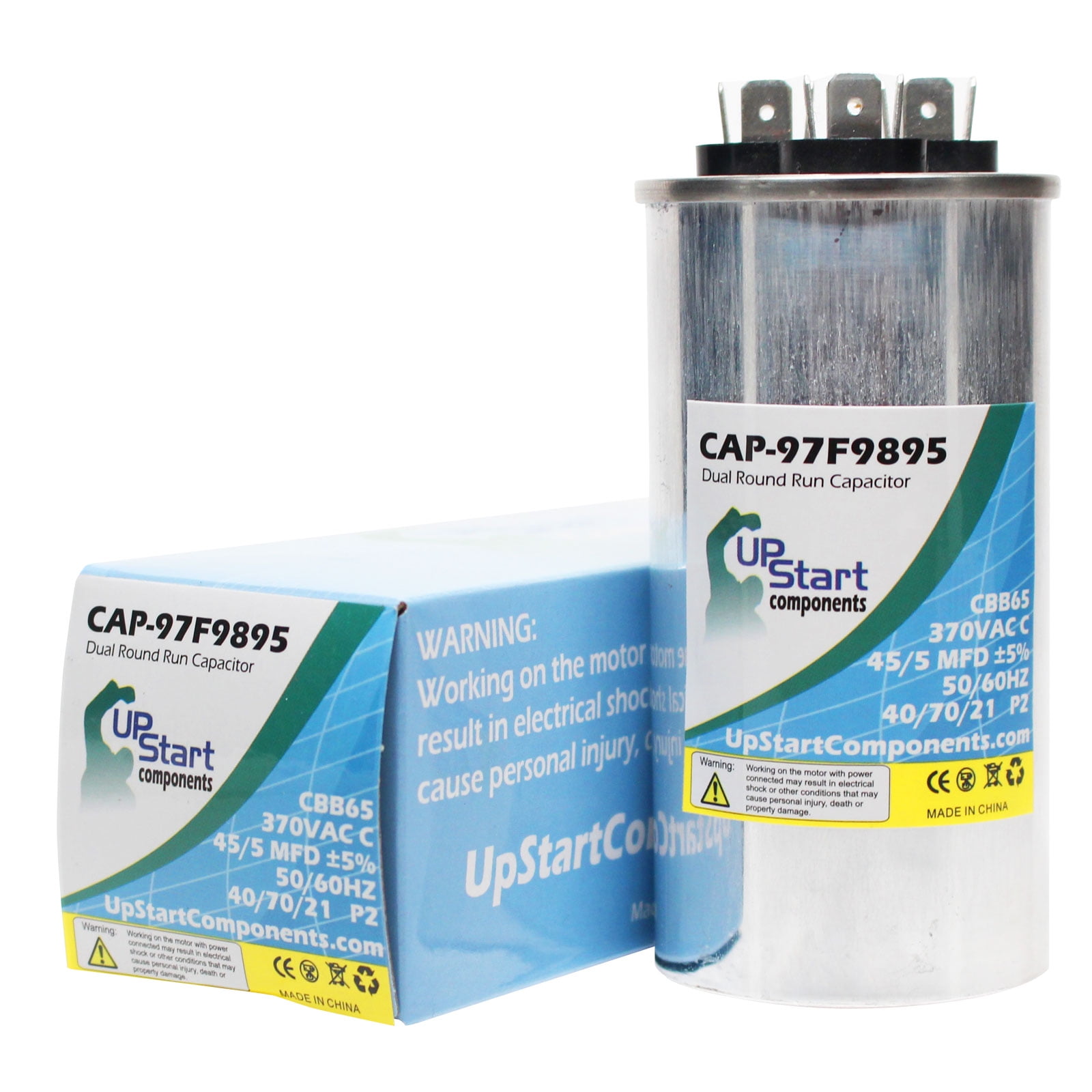 45/5 MFD 370 Volt Dual Round Run Capacitor Replacement for