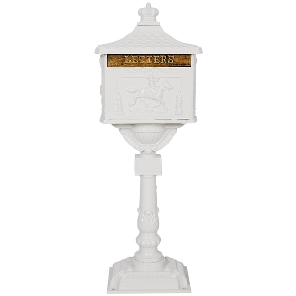 45.5" Tall White Cast Aluminum Mailbox with Lock, Rust-Proof Outdoor Postal Box for Home & Garden