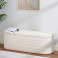 thumbnail image 1 of 45.5-inch Modern Teddy Sherpa Storage Ottoman Bench, Upholstered Fabric Bench for Bedroom End of Bed, Oval White Boucle Storage Ottoman for Living Room, Entryway, Small Apartment, 1 of 8