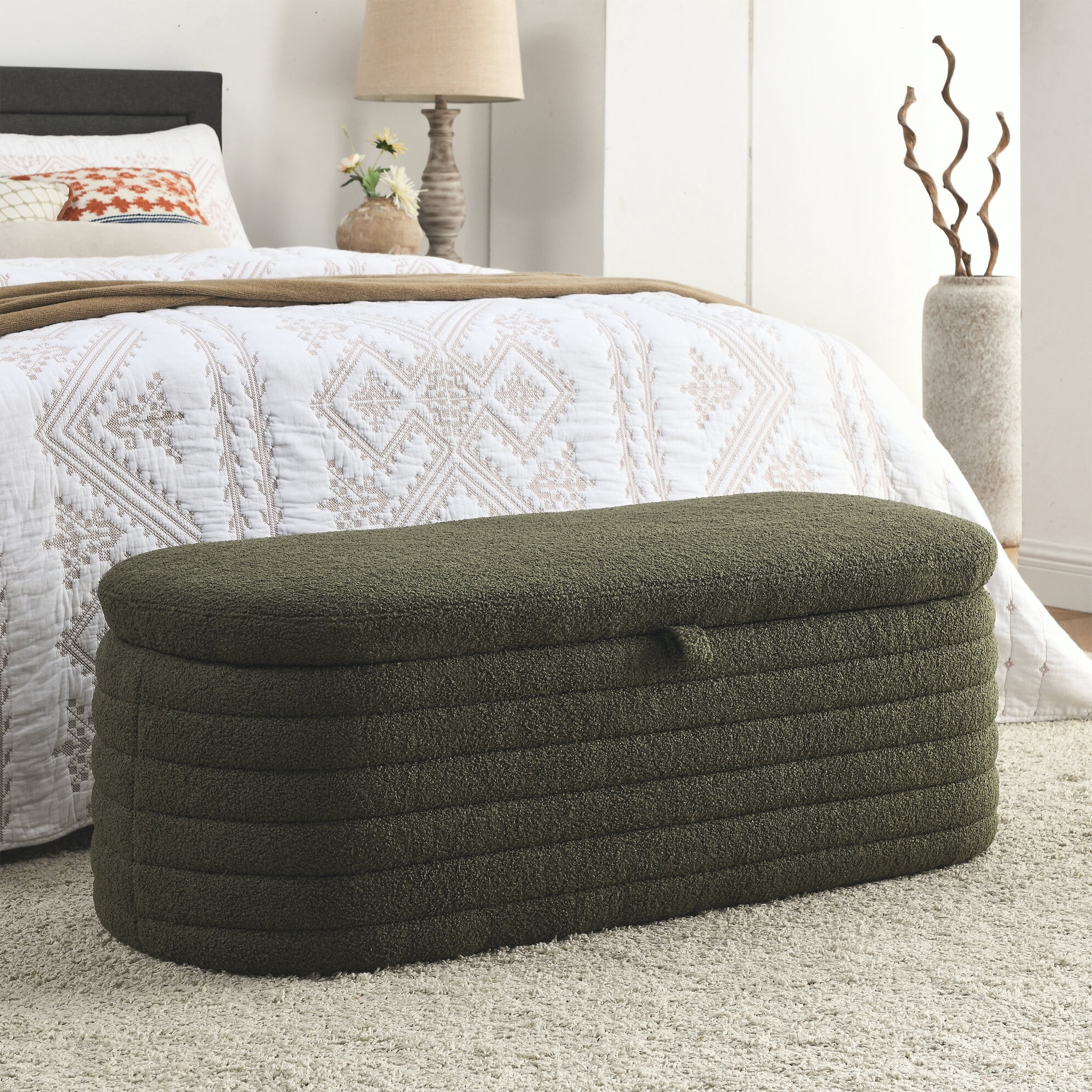 End Of Bed Storage Bench Teddy Fabric Storage Ottoman