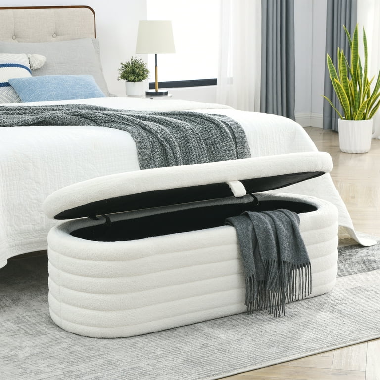 Fabric storage ottoman bench discount