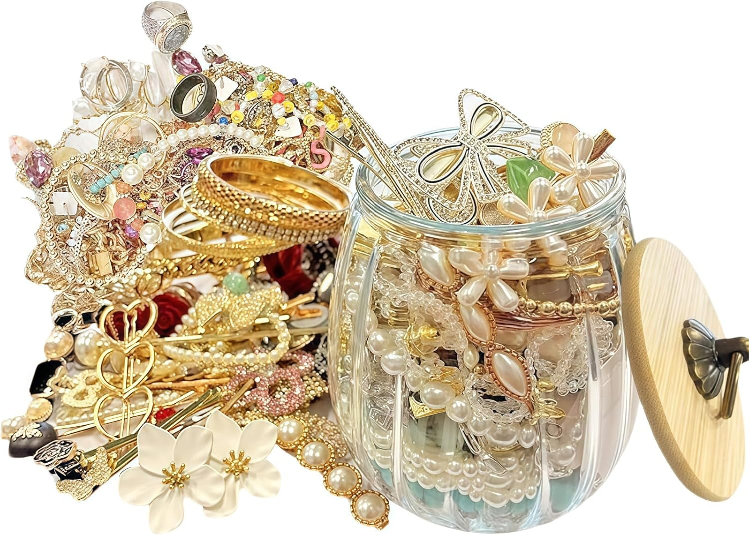 Mystery Jewelry Jar - 25.4fl Oz Surprise Jewelry Box for Women, Mystery Jar Gift Set Including Necklace/Earrings/Rings/Bracelet/Keychain/Hair Clip - Unique festival gifts (1Set)
