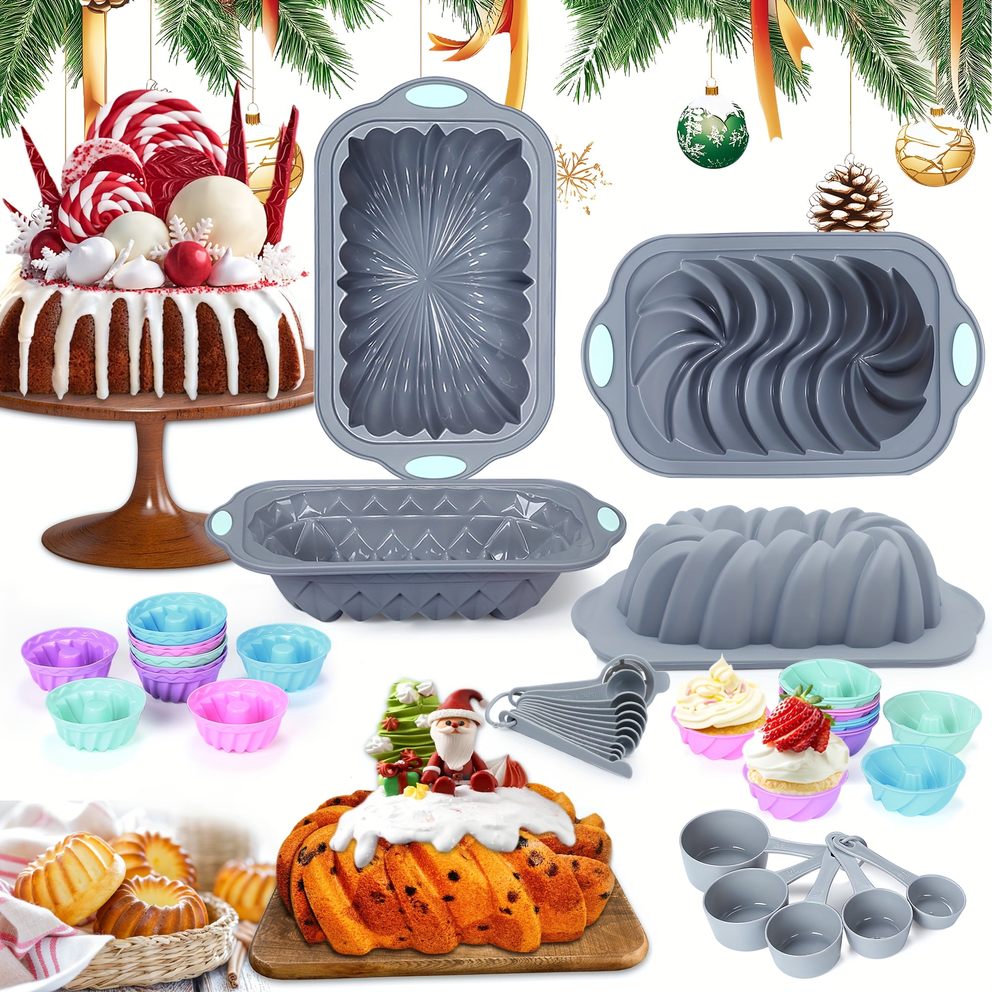 45/54/99pcs Grey Silicone Bakeware Set, Nonstick Baking Pans Set with ...