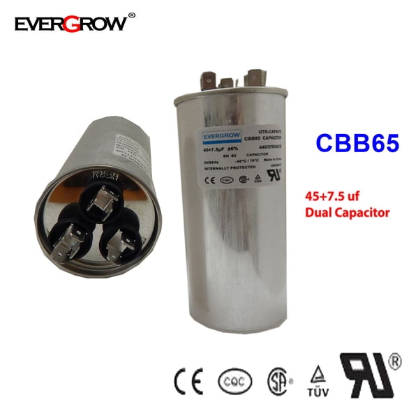 45+7.55 uf/MFD 450VAC for Air Conditioner or Heat Pump Condenser Run Capacitor