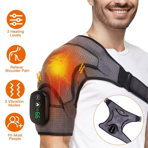 45 75 Heated Shoulder Massager 3 Heating Levels 3 Vibration Modes USB Rechargeable Auto Off Universal Fit Pain Relief Brace