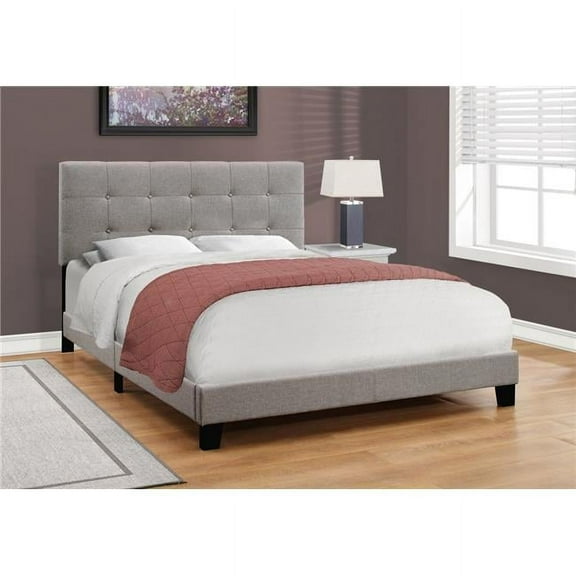 45.75 in. Solid Wood, MDF, Foam & Linen Queen Size Bed