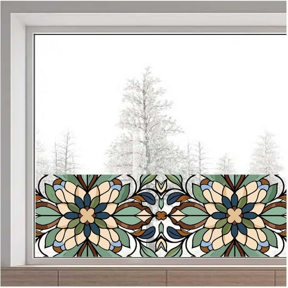 45.7x15 Inch Large Stained Flower Glass Decals Reusable Flower Pattern Window Clings Double Sided Non Adhesive Transparent Static Window Stickers for Home Glass Sliding Door Decor Mixed Color 1pc