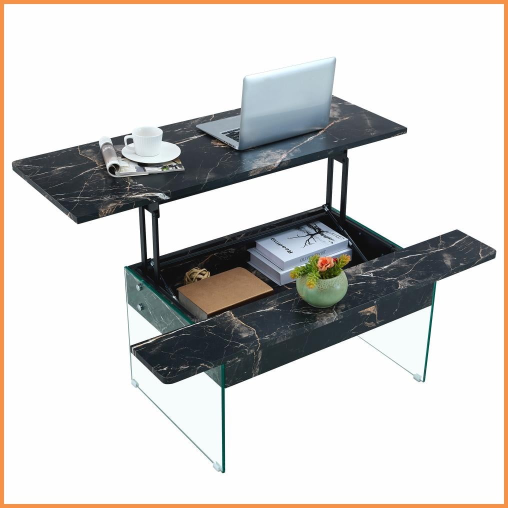45.8” Lift-Top Coffee Table with Hidden Storage - Easy-Clean Black ...