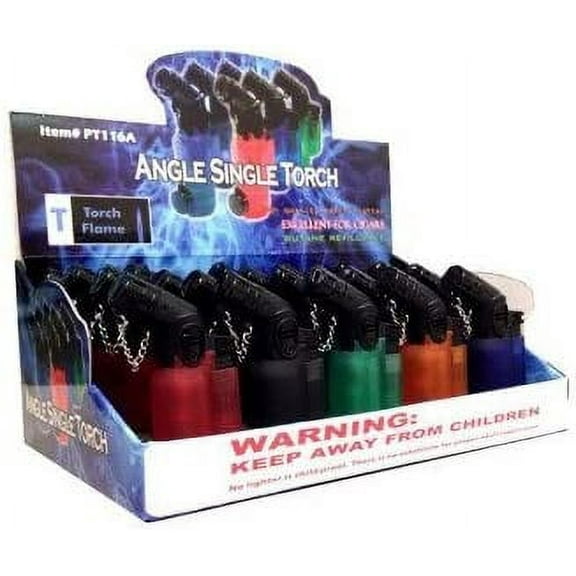 45 ANGLE SINGLE FLAME TORCH PT116A ASSORTED COLORS 3" PACK OF 20