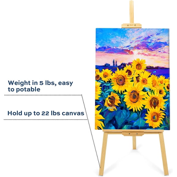 45" Adjustable Folding Wooden Easel - Stand for Canvas/Drawing/Wedding Signs & Posters, for All Ages & Skill Levels
