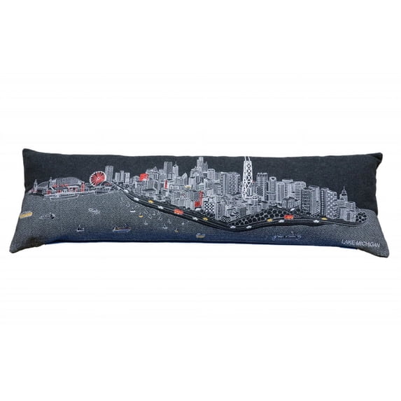 45" Black Chicago Nighttime Skyline Lumbar Decorative Pillow