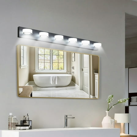 45" Black Led Vanity Light - 6-Light Dimmable Bathroom Mirror Fixture Five