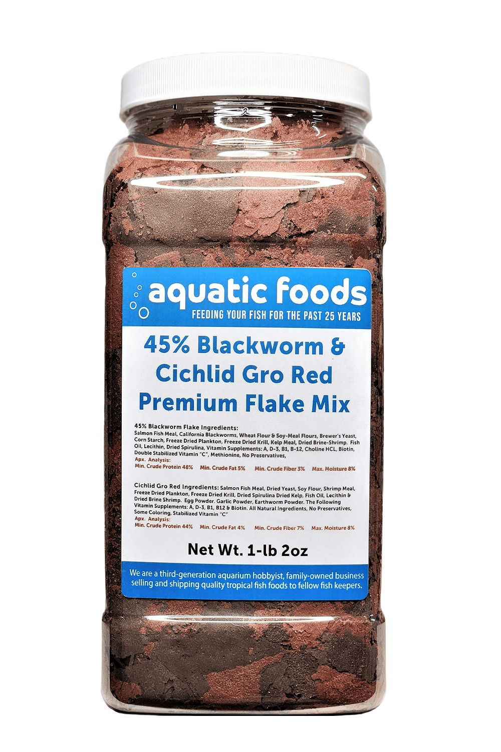45% Blackworm & Cichlid Gro Red Color Flake Mix for Cichlids, Discus, for All Community Tropical Fish. Aquatic Foods Flakes…1-lb 2oz Lg Jar
