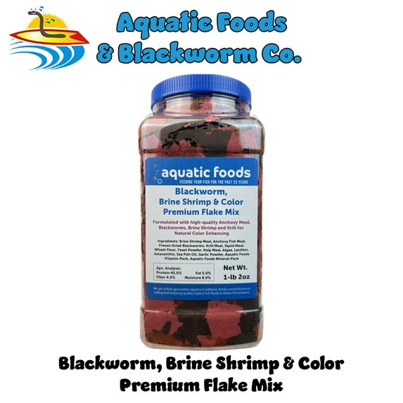 45% Blackworm & Red Brine Shrimp & Color Flake Mix for Cichlids, Discus, for All Community Tropical Fish. Aquatic Foods/Zeigler Flakes…1-lb 2oz Lg Jar