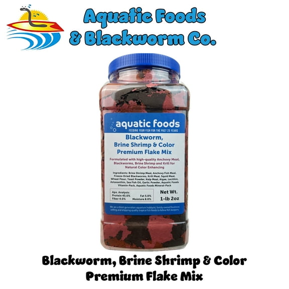 45% Blackworm & Red Brine Shrimp & Color Flake Mix for Cichlids, Discus, for All Community Tropical Fish. Aquatic Foods/Zeigler Flakes…1-lb 2oz Lg Jar