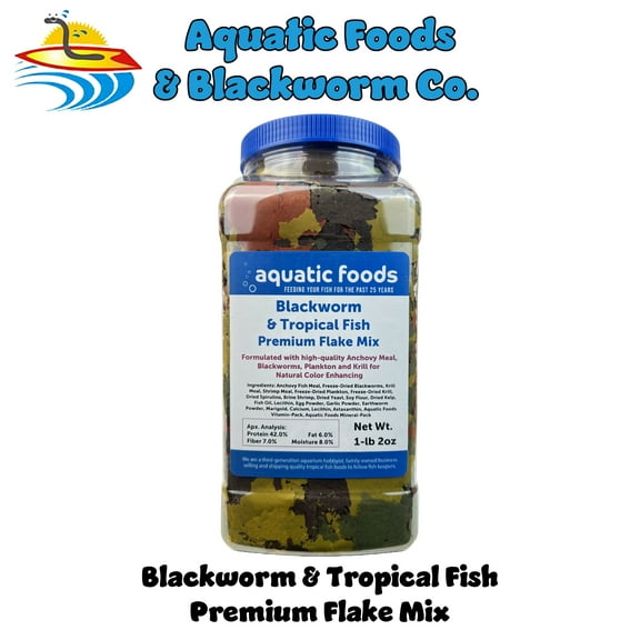 45% Blackworm & Tropical Fish Flakes for Cichlids, Discus, for All Community Tropical Fish. Aquatic Foods Flakes…1-lb 2oz Lg Jar