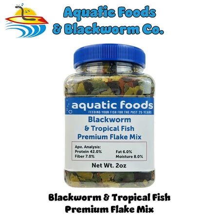 45% Blackworm & Tropical Fish Flakes for Cichlids, Discus, for All Community Tropical Fish. Aquatic Foods Flakes…2oz Small Jar