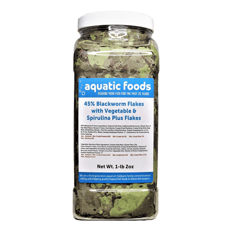 45% Blackworm & Vegetable-Spirulina Flake Mix for Cichlids, Discus, for All Community Tropical Fish. Aquatic Foods Flakes …1-lb 2oz Lg Jar