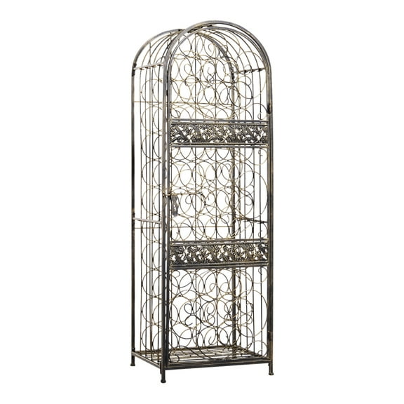 45 Bottle Wrought Iron Wine Rack Jail with Lock - Antique Bronze