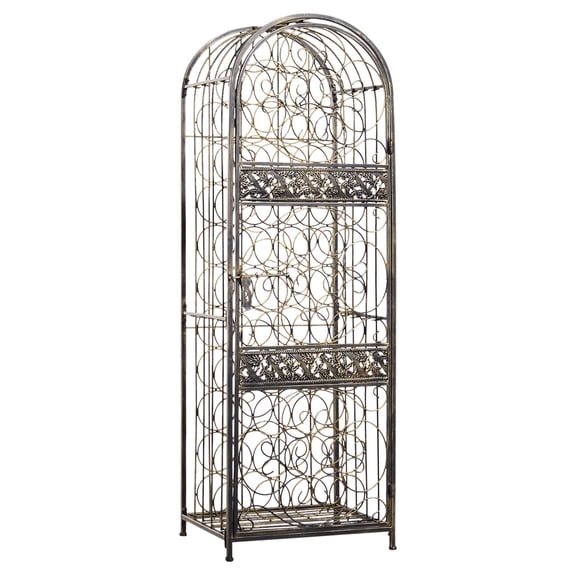 45 Bottle Wrought Iron Wine Rack with Lock - Antique Bronze Floor Standing Wine Storage for Kitchen, Dining Room, Home Bar