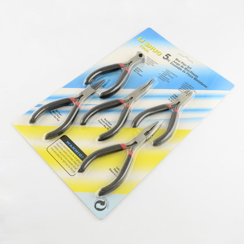 45# Carbon Steel DIY Jewelry Tool sets: Round Nose Pliers Wire Cutter Pliers End Cutting Pliers Side Cutting Plier and Bent Nose Plier Black 285x185x13mm 5pcs/set 1set