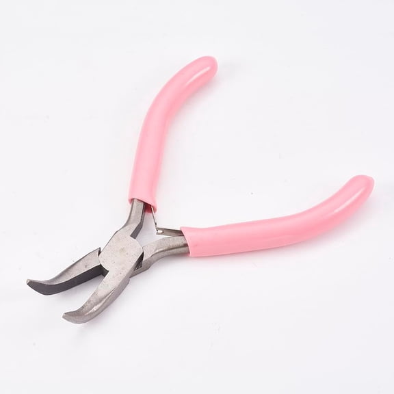 45# Carbon Steel Jewelry Pliers Bent Nose Pliers Polishing Pink 12x7.2x0.9cm for Handmade
