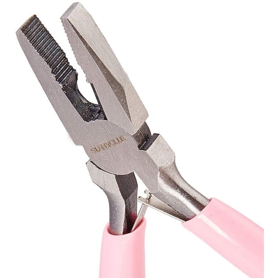45# Carbon Steel Jewelry Pliers Chain Nose Pliers Serrated Jaw and Wire Cutter Polishing Pink 11.45x7.05x0.9cm