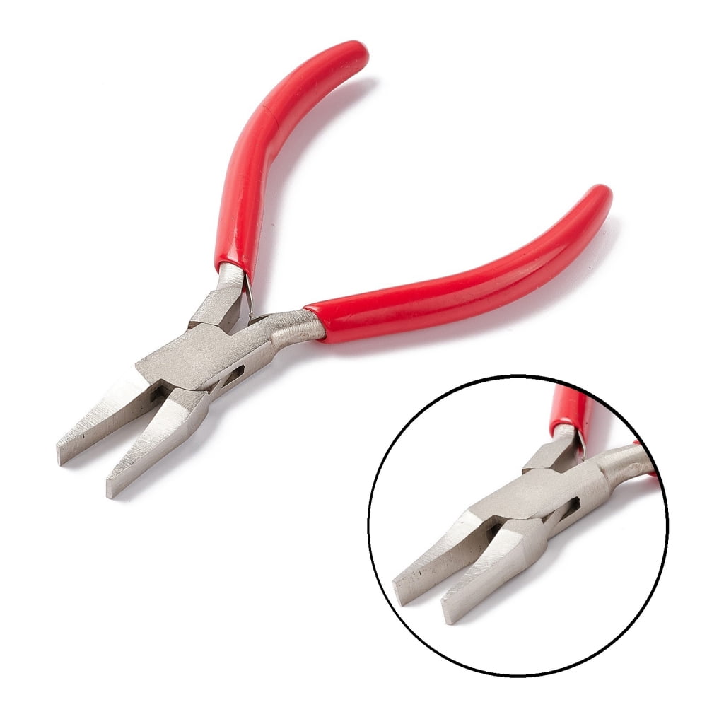 45# Carbon Steel Jewelry Pliers Flat Nose Pliers Ferronickel Red 13.2x6.7x0.7cm