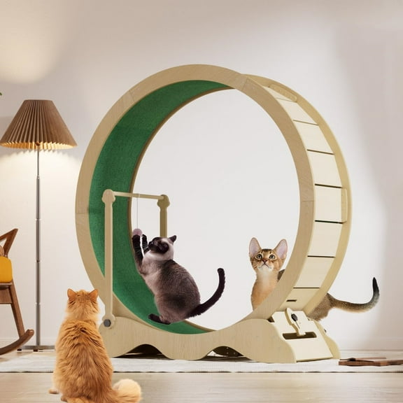 45'' Cat Exercise Wheel for Indoor Cats, Large Wood Cat Treadmill Small Animal Running Wheels with Lock & Playing Ball, Cats Wheel Exerciser for Weight Loss