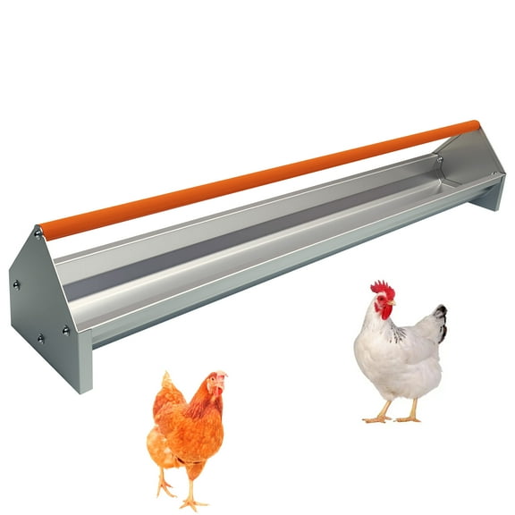 45" Chicken Feeding Trough, Galvanized Steel Chicken Feeder with Crossbar & Drainage Holes, Large Capacity Poultry Feeder Trough for Chicks, Duck, Goose, Turkey