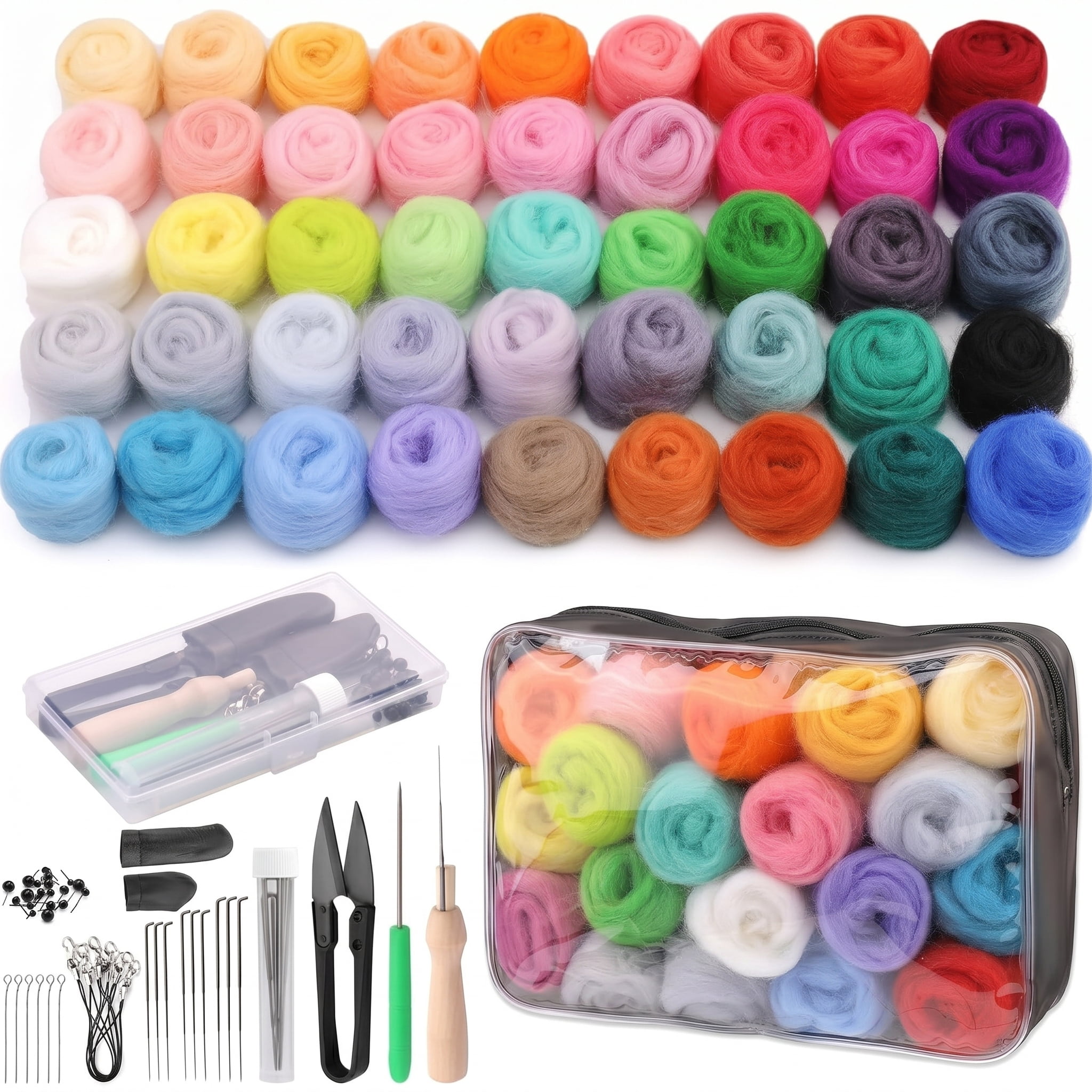 45 Colors Needle Felting Kit for Beginners with Tools, Needles and Storage Bag for DIY Handcrafts Decoration