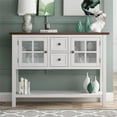 thumbnail image 1 of 45'' Console Table with 2 Glass Doors, Modern Wood Entryway Accent Sofa Table with 2 Drawers, 2 Cabinets and 1 Bottom Shelf, Beautiful Buffet Sideboard Storage Cabinet for Living Room, White & Brown, 1 of 7