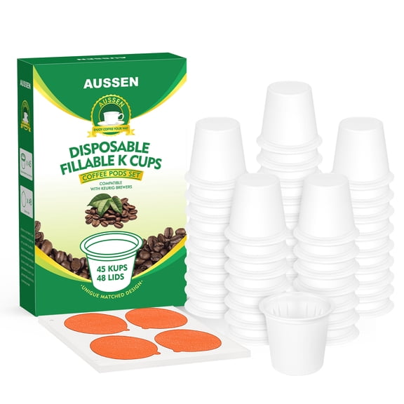 45 Count Disposable Fillable Empty K Cups Coffee Pods Set,Make Your Own K Cup Coffee Pods, Aluminum Foil Seals Lids Kit Compatible with All Coffee Brewers 1.0