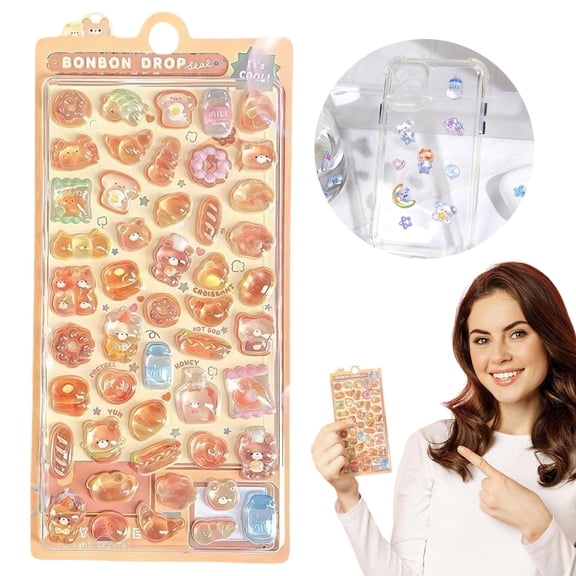 45+ Cute Mini Puffy Stickers-Small 3D Tiny Micro Bulk Sticker Set for Kids Girls Adults-Includes Kawaii Japanese Cartoon Ghost Animal Cat Dog Penguin Birds for Phone Case-Removable-1 Sheet