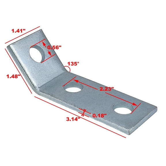45 Degree 3 Hole Angle Brackets for 1/2" Bolt in 1-5/8" Strut Channel 12 Pack