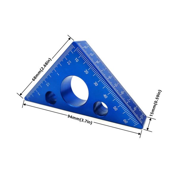 45 Degree Aluminum Alloy Angle Ruler  and Metric Triangle Ruler Carpenter's Workshop Woodworking Square Measuring Tools ,Easy to Use