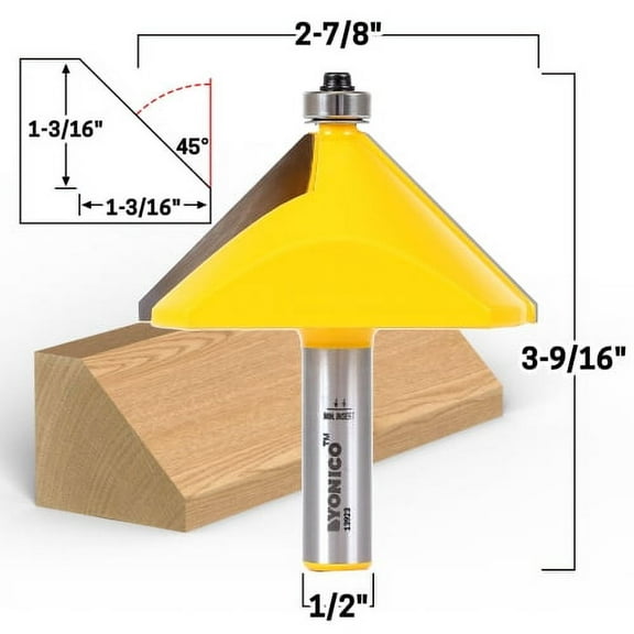 45 Degree Chamfer Edge Forming Router Bit - 1/2" Shank - Yonico 13923