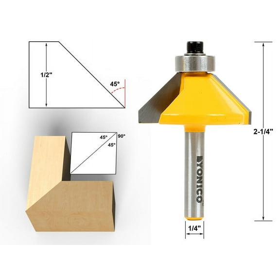 45 Degree Chamfer Edge Forming Router Bit - 1/4" Shank - Yonico 13906q