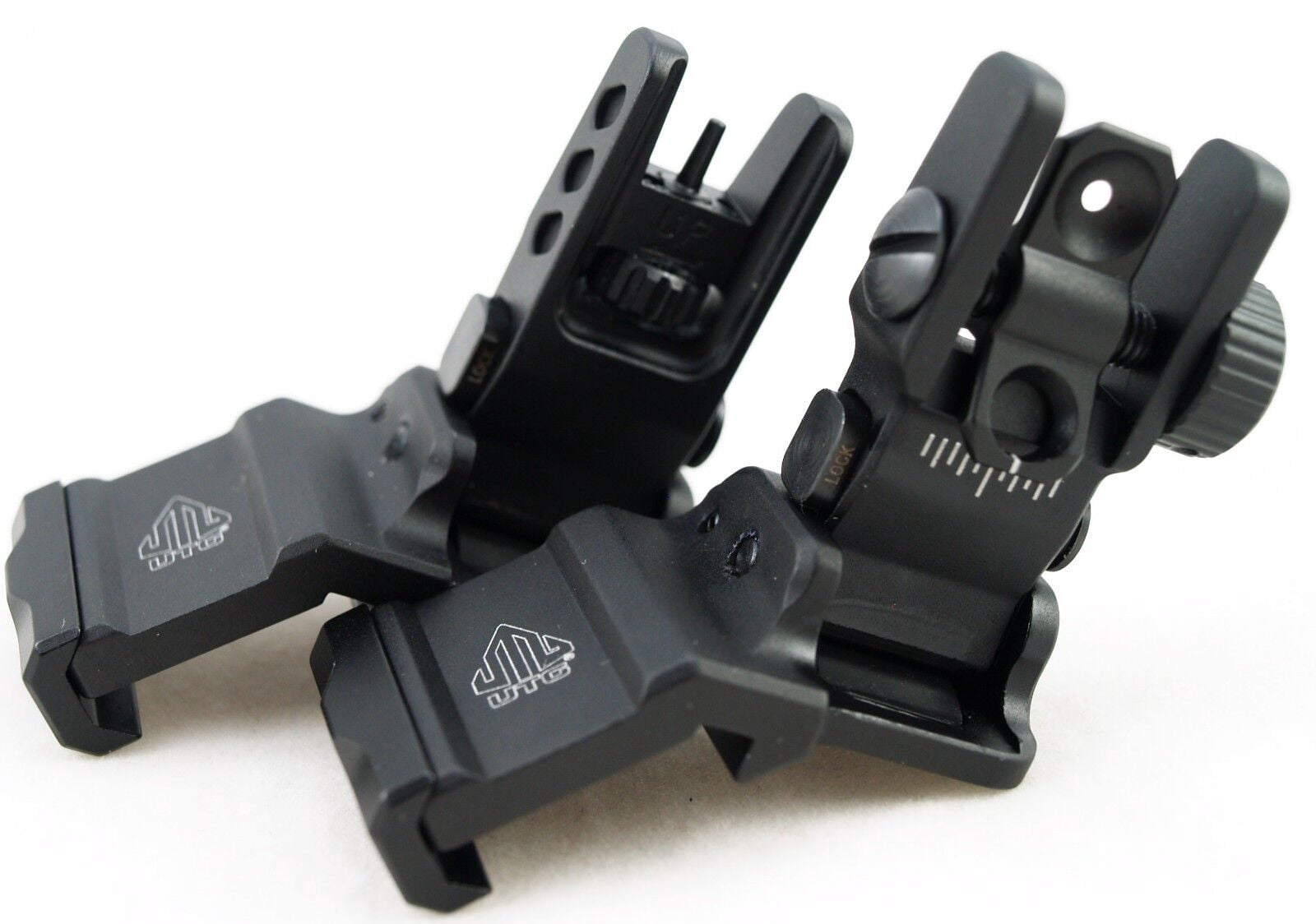Tactical Fixed Front & Rear Iron Sight Combo Set - Fits 20mm Picatinny Rail, Black, 6061 Aluminum
