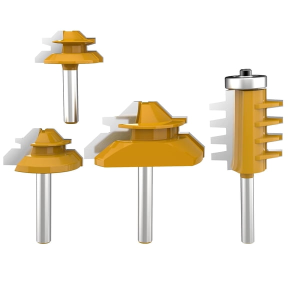 45 Degree Lock Miter Router Bit Set & Finger Joint Router Bit 1/4 Inch Shank Woodworking Milling Cutter Tool 4-Piece Set