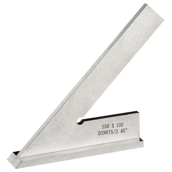45 Degree Miter Square Machinist Engineer Square with Base DIN 875/2 Angle Ruler Hardened Steel 6x4 Inch, Silver