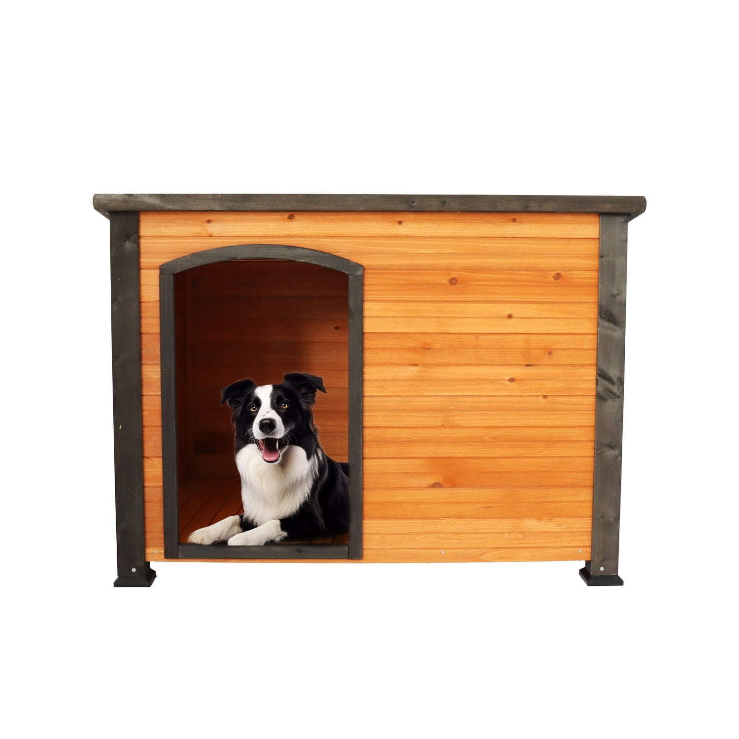 45" Golden Black Wooden Dog House with Elevated Feet