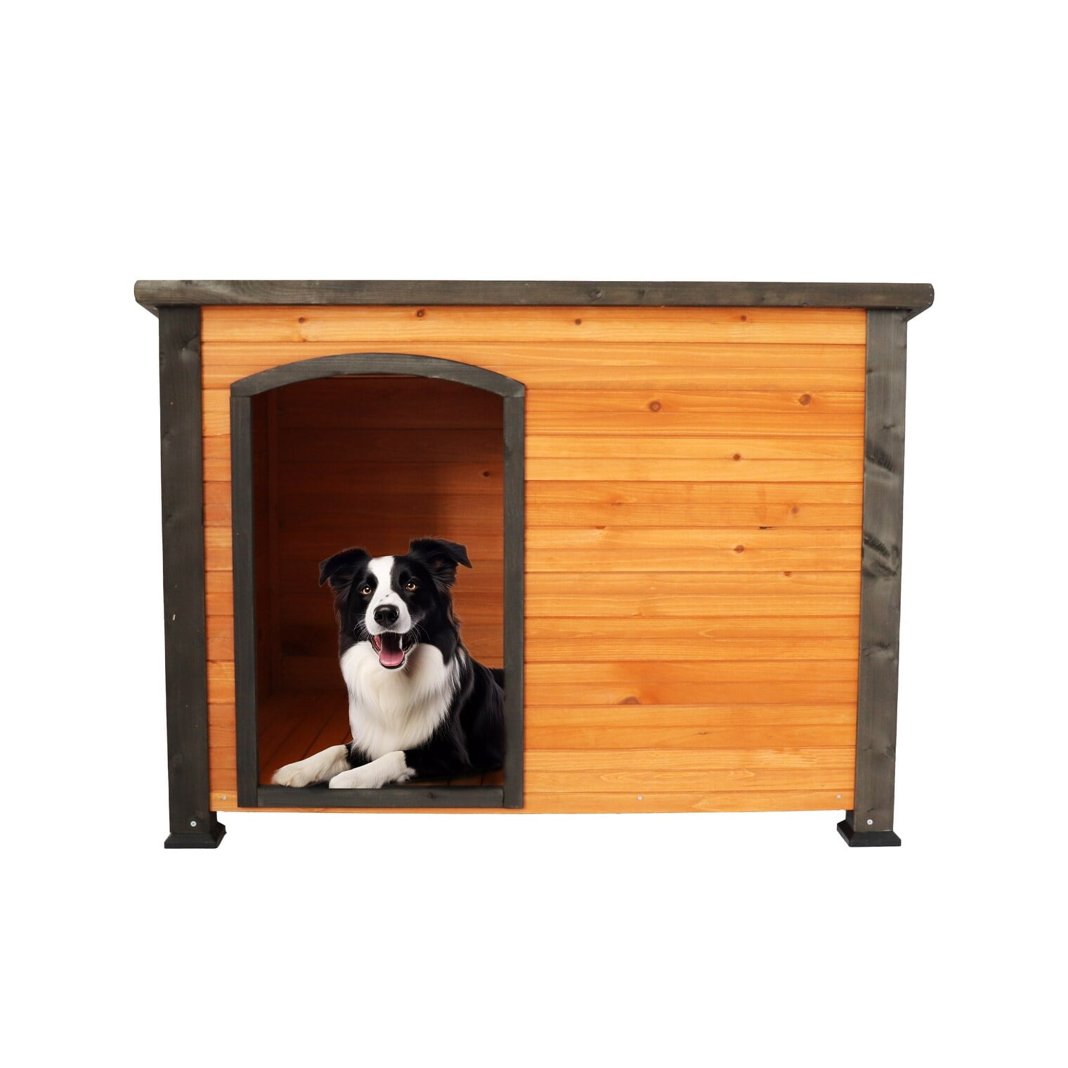 45" Golden Black Wooden Dog House with Elevated Feet