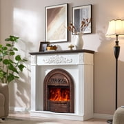 45" Electric Fireplace with Mantel, Farmhouse FreeStanding Electric Fireplace Heater Entertainment Center Wooden TV Stand, 30 Fireplace Insert Heater for Living Room,Bedroom-Bronze Heater