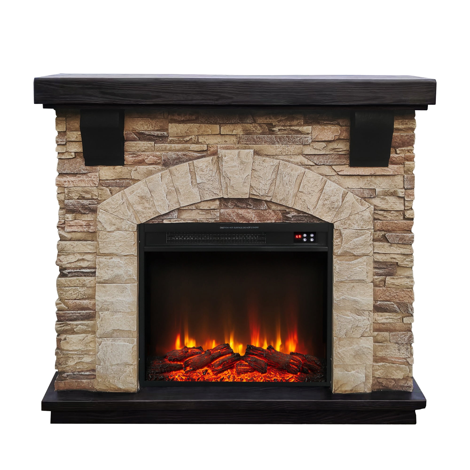 Joy River 45-inch brown electric fireplace mantel with faux brick surround and remote control