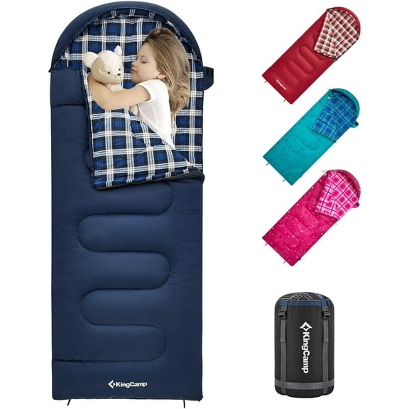 45F Kids Sleeping Bag, Lightweight Waterproof & Compact Flannel Sleeping Bags Cold Weather & Warm Youth Essentials Gear Accessories for Camping, Fits 10-12 Children up to 5'5" Tall