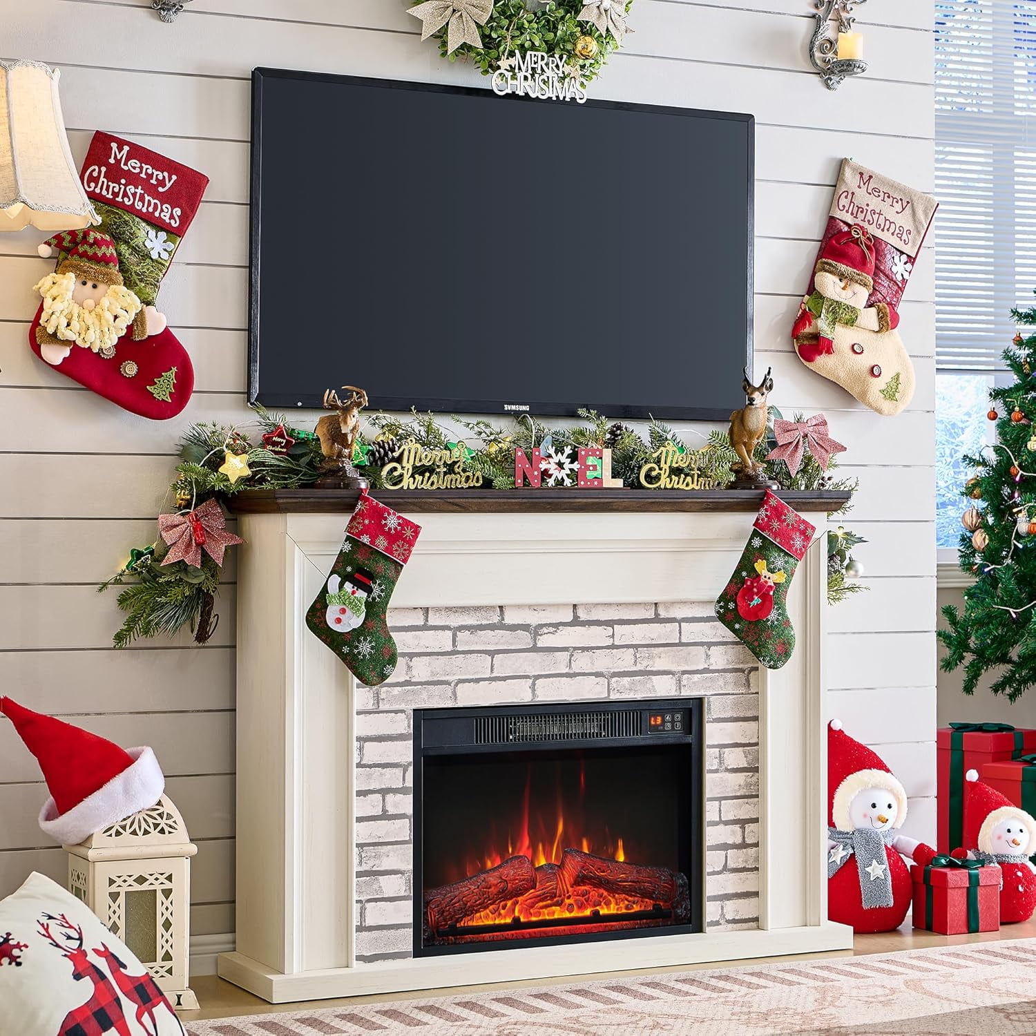 45" Flip Top Electric Fireplace with Mantel, Electric Fireplace Heater