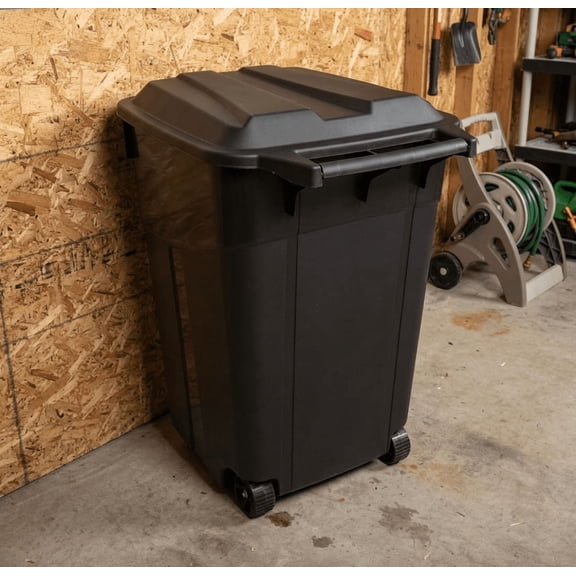 45 Gallon/170L Extra Large Capacity Industrial Plastic Waste Bin with Locking Lid and Reinforced Handles, Heavy-Duty Storage Container for Garage and Outdoor Use