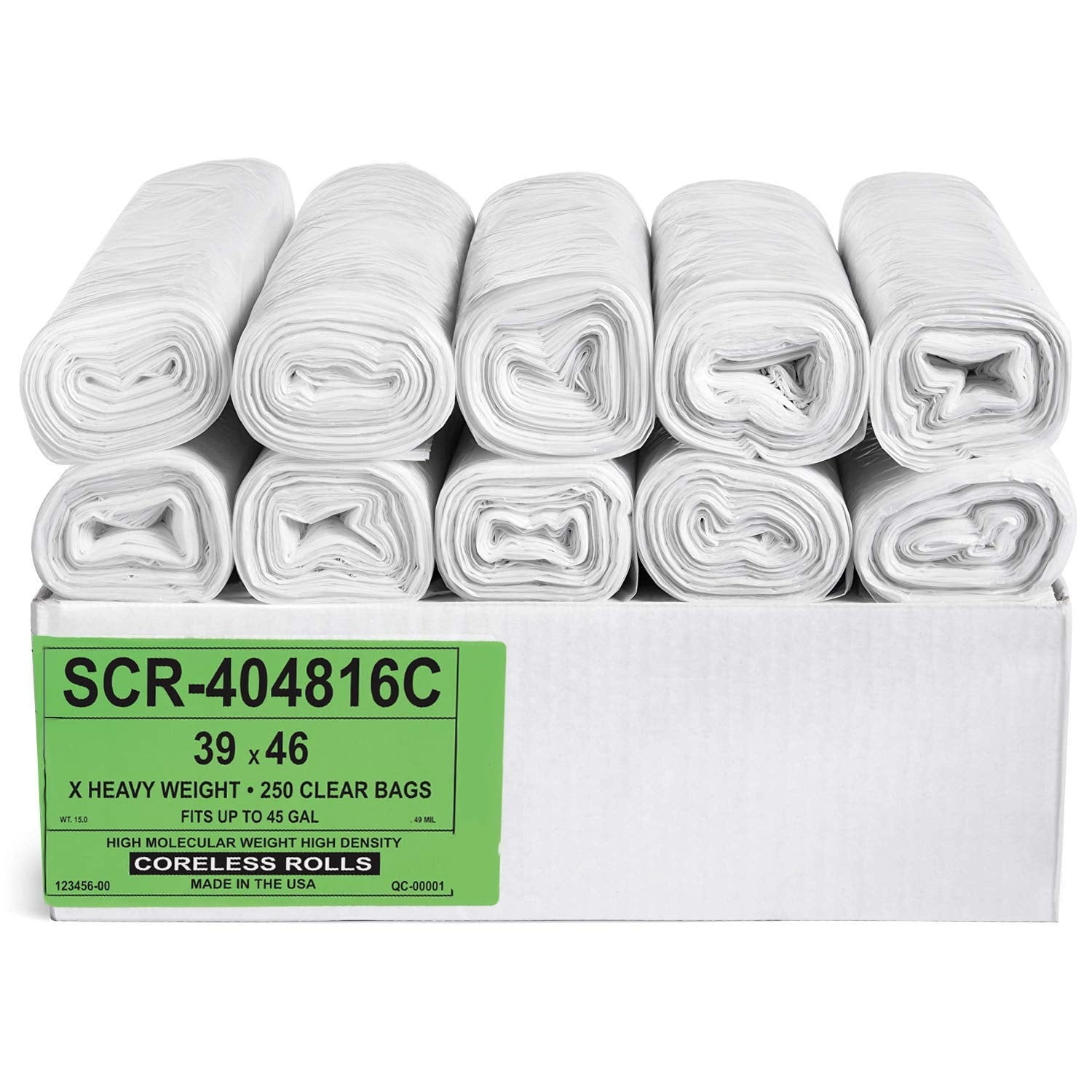 45 Gallon Clear Trash Bags (250 Count) - 39' x 46' - 16 Micron Equivalent High Density Value Garbage Bags Can Liners for Bathroom, Office, Industrial, Commercial, Recycling